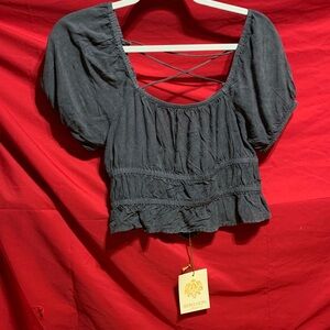 #036 Size large Rebellion again NWT Sage Ruched Blouse with corset like back